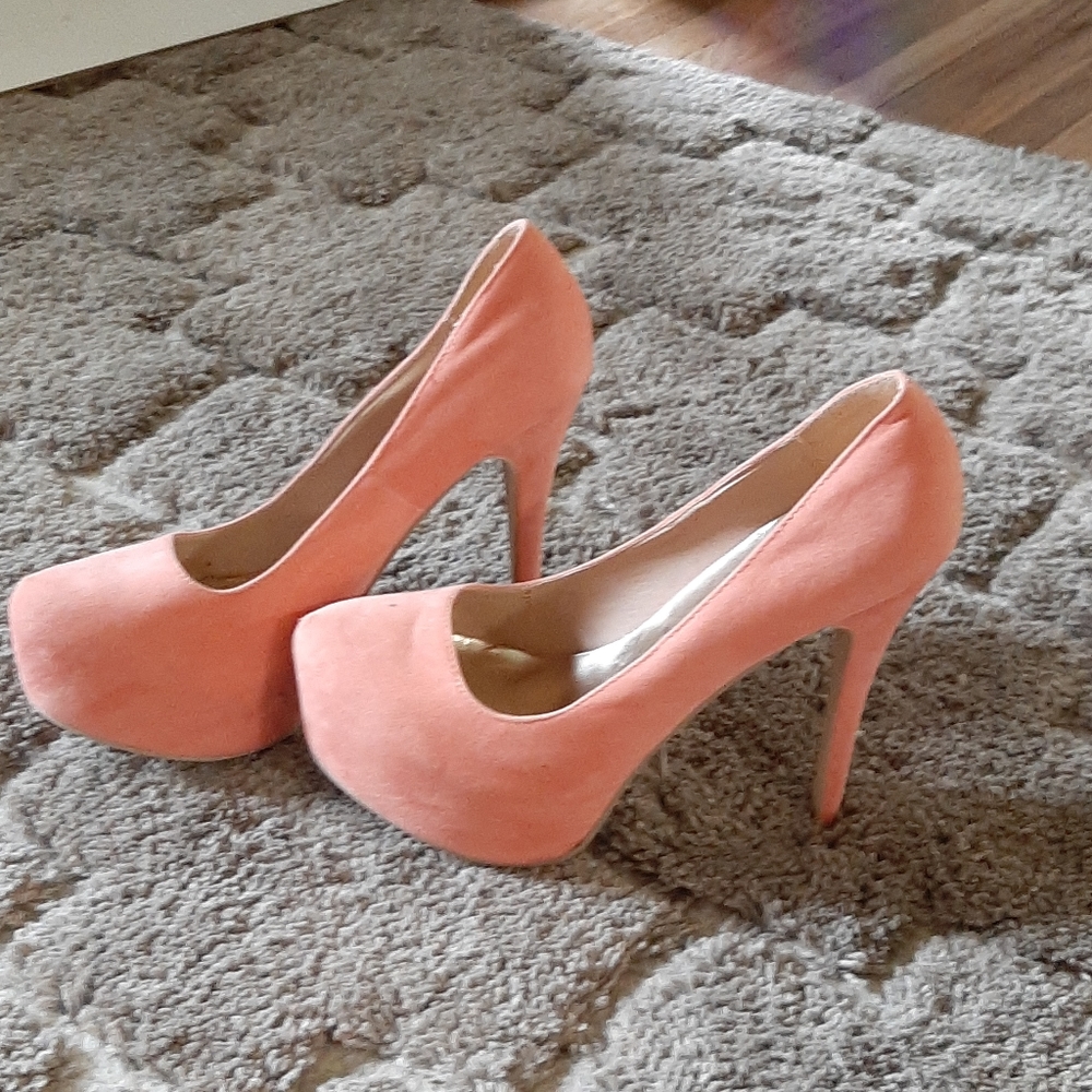 Coral Pink Suede Pumps